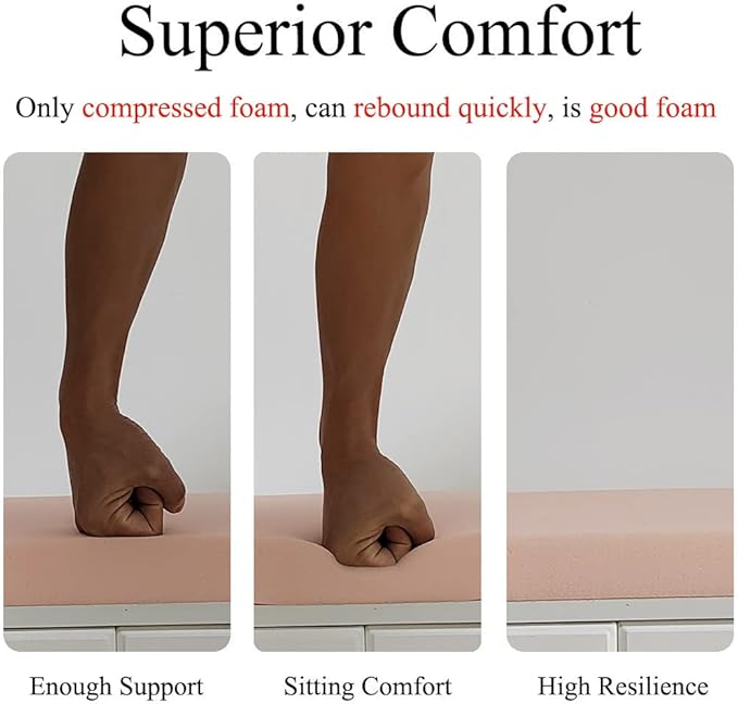 48 x 12 Inch Piano Bench Cushions for Indoor Furniture with Ties Non Slip Kitchen Dining Room Bench seat Cushion for Shoe Storage Ottoman Window Settee pad, Khaki