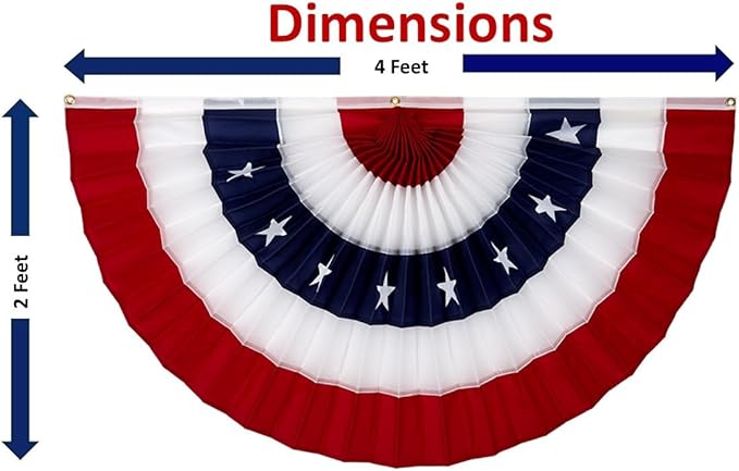 American Pleated Fan Flag Bunting. 2 x 4 ft Embroidered Stars & Sewn Stripes USA Indoor/Outdoor Nylon Bunting Banner. Perfect for July 4th and America 250 events. 100% Made in America by Old Glory Bunting