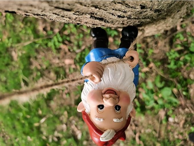 Funny Climbing Gnome Tree Hugger Decor, Garden Sculpture Decoration Elf Out The Door, Yard Ornament Resin Statue Outdoor Decor for Patio Lawn