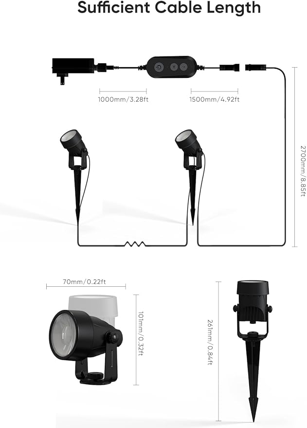 APPECK Spot Lights Outdoor, RGBW Low Voltage Landscape Lighting, Color Changing Uplighting Spotlights with App, IP65 Waterproof LED Outdoor Lights for Garden Yard Outside Decoration, 6 Pack