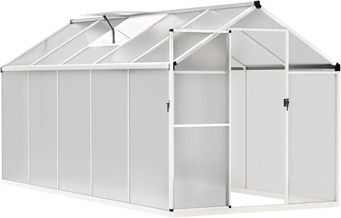 MUPATER 6' x 10' Polycarbonate Greenhouse, Heavy Duty Greenhouse with 4MM Polycarbonate Panel, Aluminum Green-House Kit with Lockable Door & Adjustable Roof Vent for Plants, Backyard, Garden, White