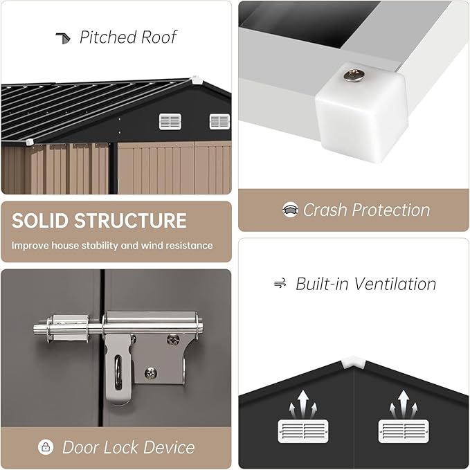 8X10FT Metal Outdoor Storage Shed - Galvanized Steel Waterproof Garden Shed with Lockable Doors & Vents, All-Weather Utility Tool Shed for Lawn Mower, Bike