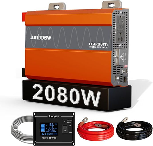 2080w Pure Sine Wave Inverter 12V to 110V Ultra Quiet, Game-Changing Design | 12V to 110 Converter for Home, RV, Camping, Off-Grid & Outdoor Adventures丨DC to AC (LGE-12V-2080Ti)