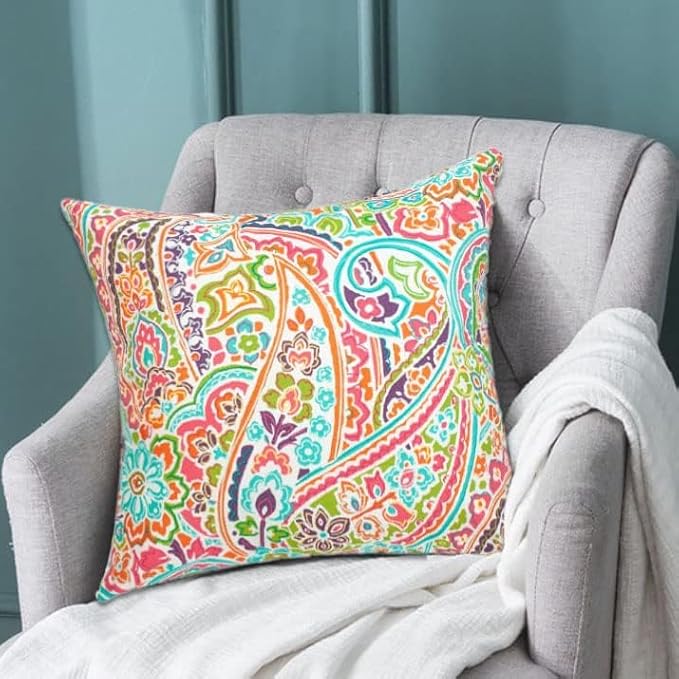 FUNHOME Outdoor Pillow Covers ONLY, No Insert! Pack of 2 Square Throw Pillow Covers, Decorative Water-Repellent Modern Cushion Cases for Sofa Patio Couch Decoration 18 x 18 Inch-Melora Paisley
