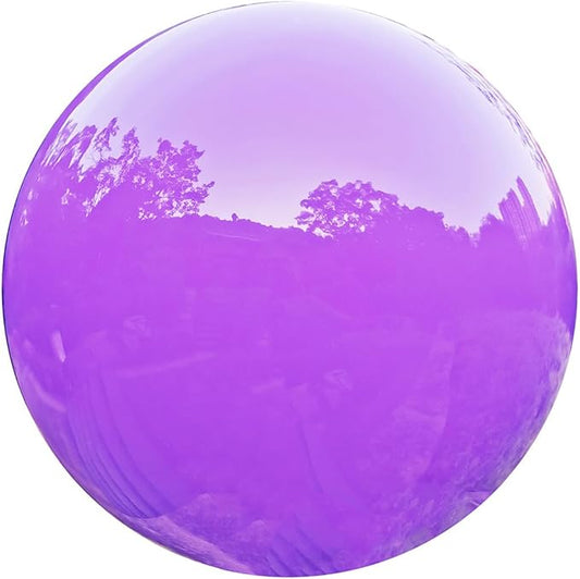 Purple Gazing Globe Mirror Ball in Stainless Steel, Shiny Hollow Sphere Sparkling Housewarming Outdoor Party Ornament (Purple, 8 inches)