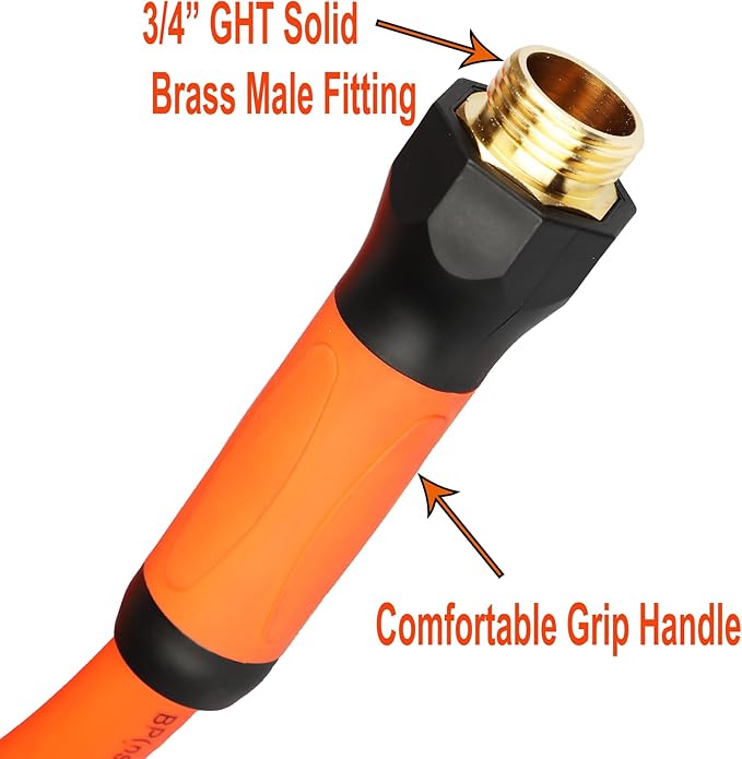 YOTOO Heavy Duty Hybrid Garden Water Hose 5/8-Inch by 25-Feet 150 PSI Kink Resistant, Flexible with Swivel Grip Handle and 3/4" GHT Solid Brass Fittings, Orange