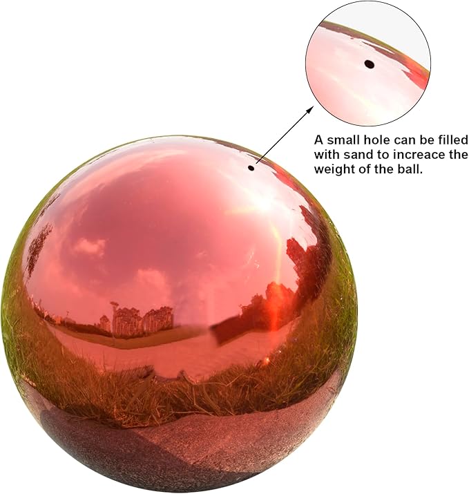 Nerien 8 Inch Gazing Ball, Stainless Steel Garden Mirror Globe, Polished Ornament Sphere, Hollow Floating Reflective Hemisphere, Home Outdoor Pond Housewarming Swimming Pool Decoration Gift, Red