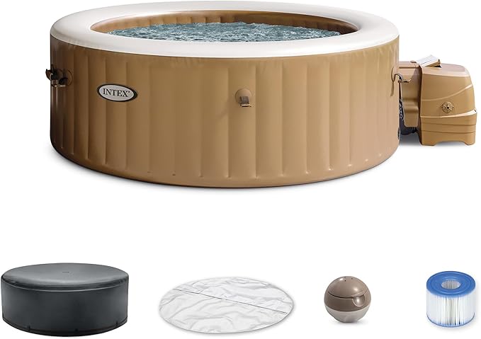 INTEX 28425EP PureSpa Bubble Massage Spa Set: Energy Efficient Spa Cover – Push Button Control Panel – 120 Jets – 4 Person Capacity – 77" x 28"