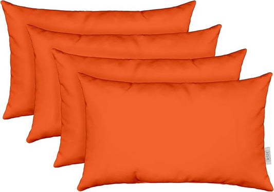 RSH DECOR: Sunbrella Lumbar Throw Pillows Set of 4 | 20" x 12" | Water and Fade-Resistant Performance Fabric | Outdoor Pillow Covers with Down-Alternative Inserts | Canvas Melon