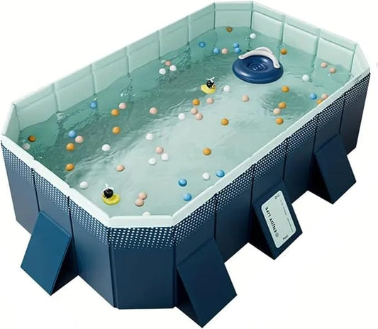 2.6m PVC Folding Pool, Non-Inflatable Portable Swimming Pool for Kids and Adults, Hard Plastic Shell Outdoor Pool with Foldable Design for Backyard, Patio, Beach