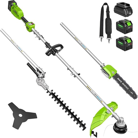 4-in-1 Cordless String Trimmer/Edger Electric Pole Hedge Trimmer 2 * 5000mAh Battery Powered Pole Saw Portable Weed Wacker and Brush Cutter Blade, Multi-Tool Kit for Grass Garden Lawn Care