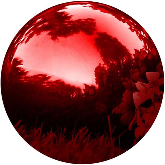 20cm/8inch Diameter Gazing Globe Mirror Ball,Red Stainless Steel Polished Reflective Smooth Garden Sphere,Colorful and Shiny Addition to Any Garden or Home