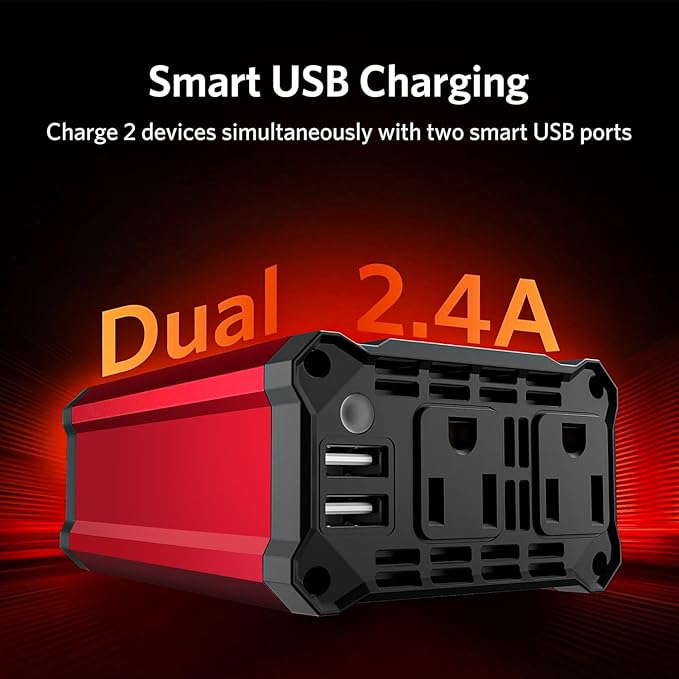 300w Power Inverter DC 12V to AC 110V - vansoet Car Plug Adapter Outlet with 3.4A Dual USB Fast Charging Port - Car Charger Cigarette Lighter Adapter for Phone, Laptop on Road Trip, Aluminum Housing
