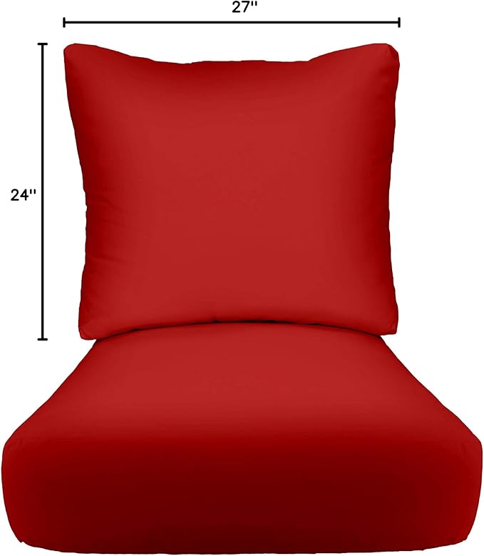 RSH DECOR: Deep Seating Cushion with Pillow Back | 24” x 27” Seat | All-Weather Spun Fabric | Water and Fade-Resistant | Outdoor Chair Cushion Set for Patio Furniture | Red