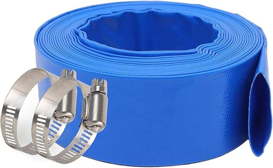 Eastran 3”Diameter x 50ft Blue Backwash Hose for Swimming Pools, 5 inch Width When Pool Hose Lay-Flat,Heavy Duty Discharge Hose Reinforced Pool Drain Hose,Draining Hoses Ideal for Water Transferring