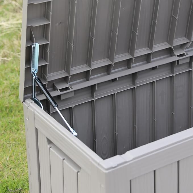 BTEXPERT 80 Gallon Deck Box Outdoor Storage Container with Metal Support Rods for Patio Furniture Garden Tools Cushions Waterproof Lockable UV Resistant Set of 2