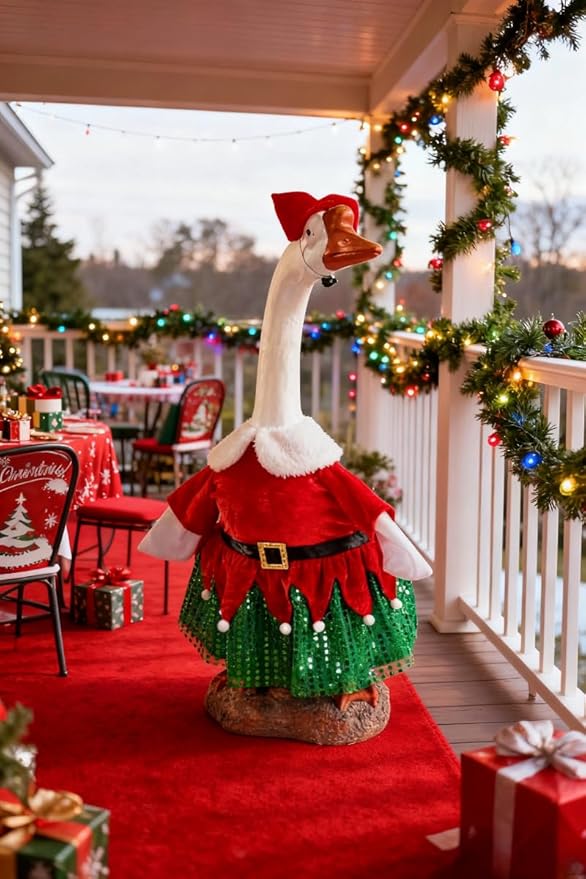 Christmas Porch Goose Outfit - 23" Goose Costume Festive Outfit for Cement Plastic Porch Goose Statue – Funny Outdoor Christmas Decor,Lawn Yard Decor,Patio & Garden Party
