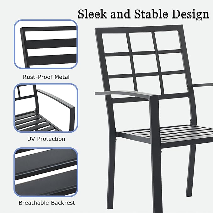 Outdoor Dining Chairs Set of 8, Aluminum Frame Stackable Patio Dining Chairs with Armrest, Wrought Iron Patio Bistro Chairs for Lawn, Backyard, Garden, Porch