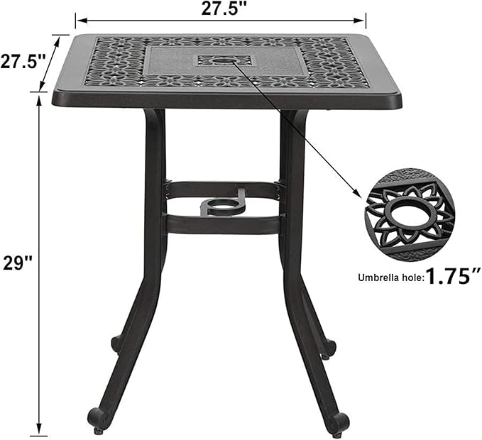 MFSTUDIO Cast Aluminum Patio Dining Set of 2, Retro Design Outdoor Table and Chairs Set with 2×Fixed Chairs and 1×Square Outdoor Table, 3 Piece Patio Set for Backyard Garden