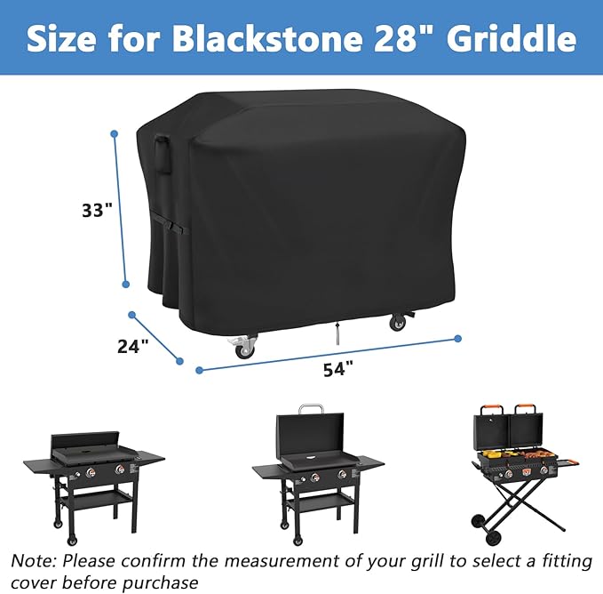 Grill Cover for Blackstone 28 Inch Model 1883 1924 2086 2146 2147 2199 2269 2270 2311 2325 2340 2435 Griddle, Outdoor Waterproof Weather Resistant BBQ Griddle Cover - 54 x 24 x 33 Inch