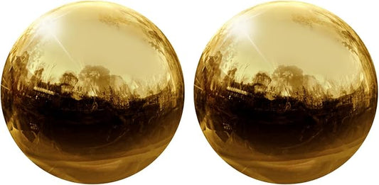 uxcell 2 Pcs Gazing Globe Decor Ball 3.5 Inch 90mm Reflective Garden Sphere Hollow Ball, Seamless Stainless Steel Gazing Ball, Smooth Mirror Globe for Garden Home Decor, Gold Tone