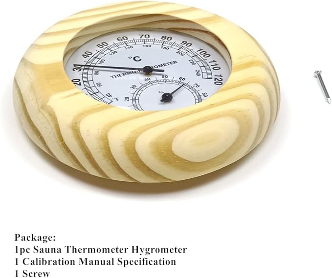 HJJKKH Sauna Thermometer Hygrometer,2 in 1 Indoor Wooden Sauna Fahrenheit Hygrothermograph for Sauna Room Humidity Temperature Measurement,Sauna Accessories (Pine-Round)
