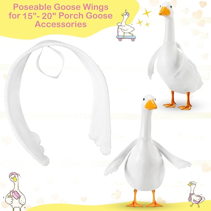 1 Pcs Poseable Goose Wings for 15”- 20" Porch Lawn Goose Outfit Accessories Poseable White Wings for Outdoor Patio Yard Lawn Art Decoration (Wave Edge)