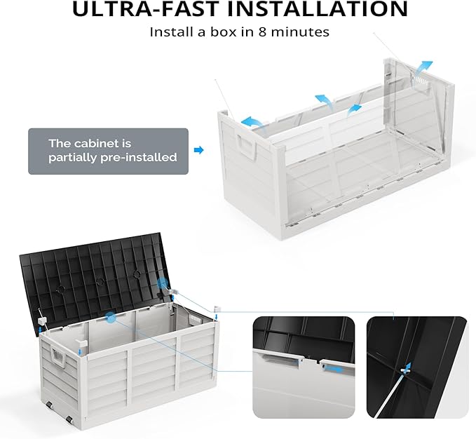 Outvita Foldable 75 Gallon Outdoor Storage Box, Plastic Storage Containers with Lid, Patio Deck Box Furniture for Garden, Pool, Balcony, Yard (White)