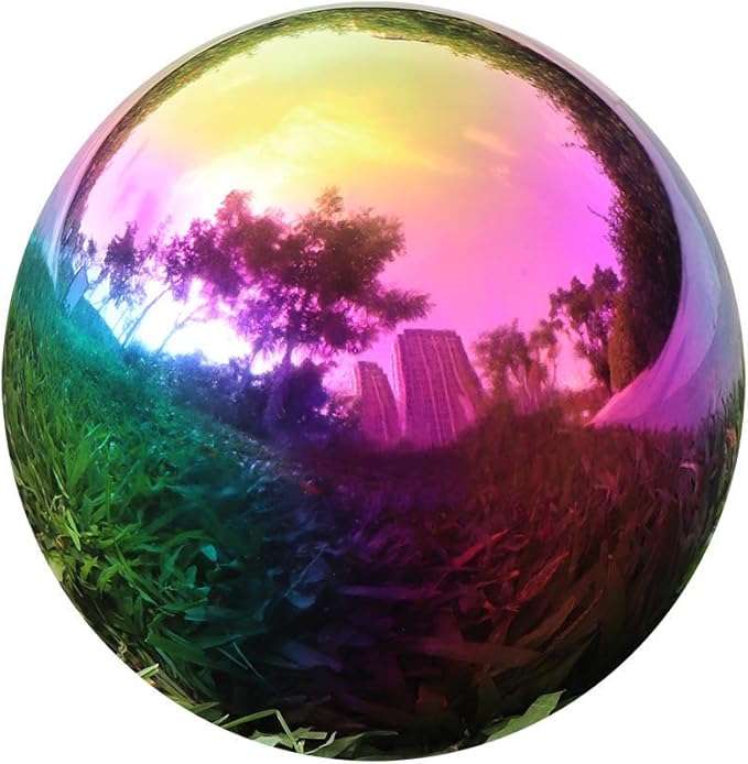 Kesywale Rainbow Gazing Globe Mirror Ball, Home Shiny Stainless Steel Gazing Balls for Gardens Yard Ponds, Pack of 2 (4 Inch)