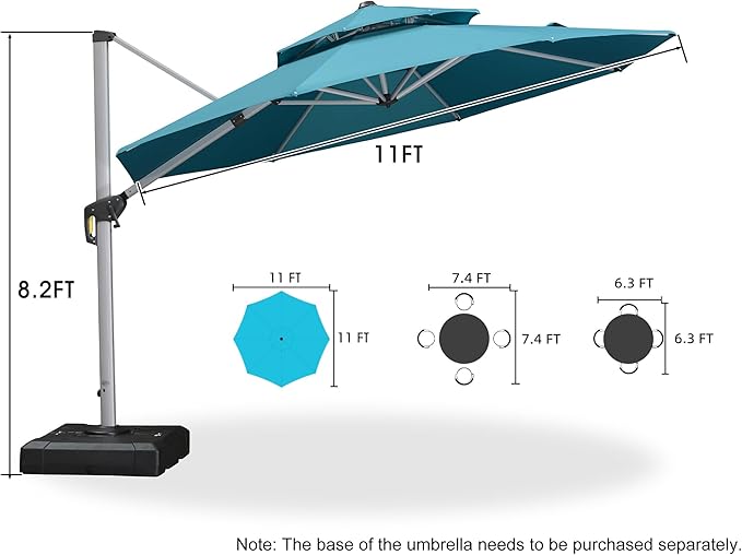 PURPLE LEAF 11 Feet Patio Umbrella Outdoor Round Umbrella Large Cantilever Umbrella Windproof Offset Heavy Duty Sun for Garden Deck Pool Patio, Turquoise Blue