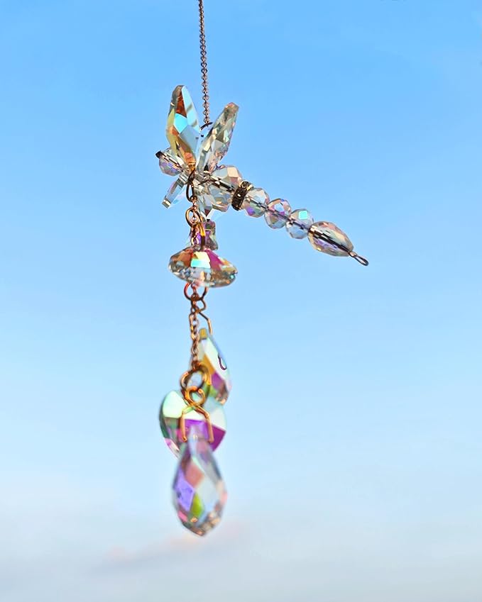 Sun Catchers Indoor Window Hanging Crystal Beads Dragonfly Prism Suncatcher Ornament Rainbow Maker Home Decor, Dragonfly