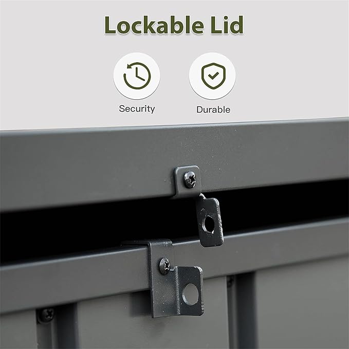 Heavy-Duty Outdoor Metal Storage Box Dark Gray Lockable Water-Resistant Deck Box for Patio Garden Tools Organization Rust-Resistant Outside Storage Box (100 Gallon)