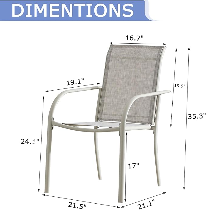 Patio Chairs Set of 8, Outdoor Dining Chairs with Breathable Textilene Fabric, Stackable Patio Chairs for Lawn, Garden, Backyard, Poolside, Grey