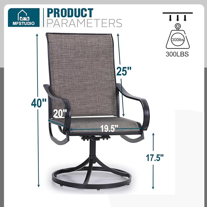 MFSTUDIO Outdoor Swivel Patio Chairs Set of 8, Patio Dining Chairs with Breathable Textilene Fabric & Metal Frame, Weather-Resistant Outdoor Furniture Chairs for Deck, Yard, Lawn, Garden