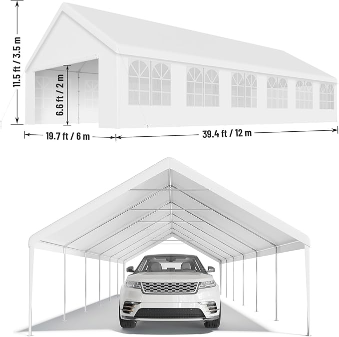 20'X40' Party Tent with Removable Sidewall Windows, Outdoor Heavy Duty Wedding Gazebo, Event Shelter Wedding Canopy Tent for Parties Carport BBQ, White & Straight Edge