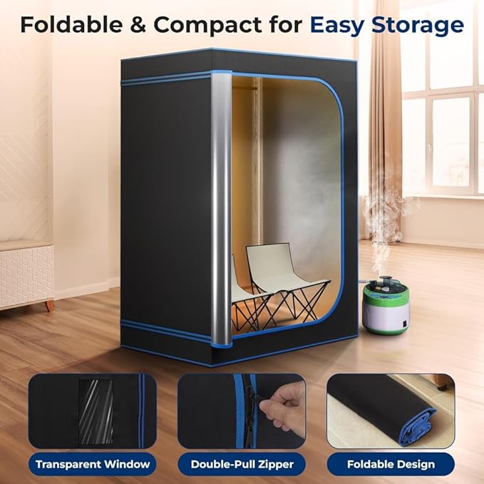 SereneLife Portable Sauna for Home, 2 Person Steam Sauna Tent with 4L Steamer, 2 Folding Sauna Chairs, Remote Control In-Home Spa, 71"x47" - inches (Black)