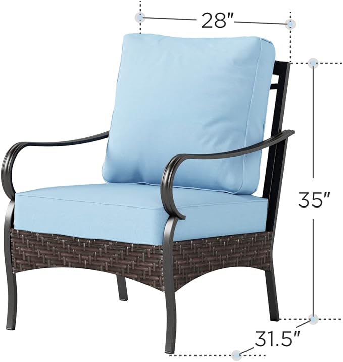PHI VILLA Outdoor Wicker Chairs Sofa of 2, All Weather High Back Rattan Chairs 2 Seats with Comfy Cushions for Porch Deck