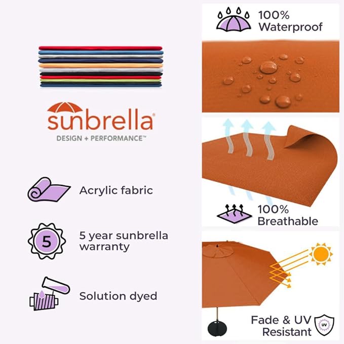 Midtown Umbrellas Push Pop Sunbrella Umbrella 9 Feet Outdoor Umbrella in Terracotta Acrylic - Patio Umbrella, Backyard Umbrella, Garden Umbrella, Picnic Table Umbrella & Pool Umbrella - Black Pole