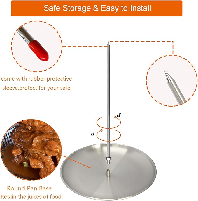 Upgraded Turkey Fryer Stand Kit and Vertical Skewer Set, Thanksgiving Turkey Fryer Accessories Poultry Turkey Hanger Chicken Rack for Grill Stainless Steel (with Lifter Hook)
