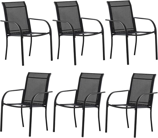 Outdoor Dining Chairs Set of 6, Stackable Patio Chairs with Textilene Fabric, Lightweight Garden Chairs for Poolside, Backyard, Camping, Black
