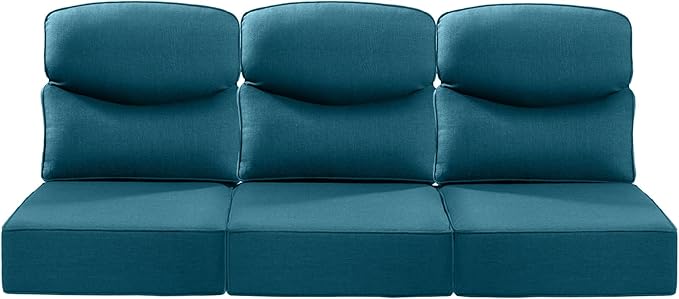 Luxury 22x24/22x25 6-Inch Smile Outdoor Sofa Cushions Set of 3 - Comfy Deep Seat Patio Furniture Cushions for Wicker Dining Chair Loveseat 3-Seater L-Shape Sectional Sofa - Peacock Blue