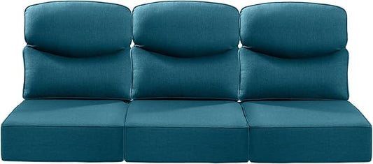 Luxury 24x24x6 Inch Smile Outdoor Sofa Cushions Set of 3 - Comfy Deep Seat Patio Furniture Pillows for Wicker Rocker Dining Chair Loveseat 3-Seater L-Shape Sectional Sofa - Peacock Blue