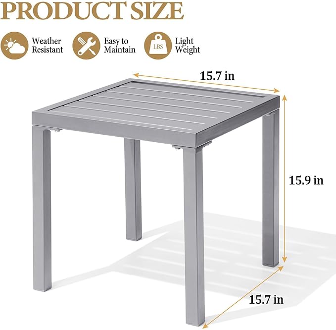 Crestlive Products Outdoor Side Table Set of 2 - Small Metal Square End Table - Easy to Assemble, Weather Resistant Ideal for Garden, Patio, Poolside, Beach, Balcony, Porch