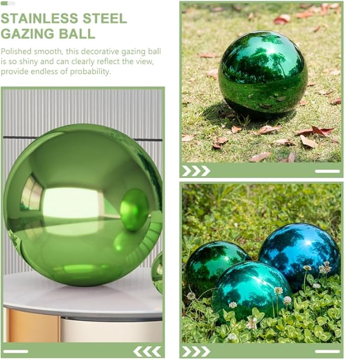 VANZACK Stainless Steel Gazing Ball Gazing Globe Mirror Ball Mirror Polished Hollow Ball Reflective Garden Sphere Polished Ornament Sphere for Garden Home Ornament Green