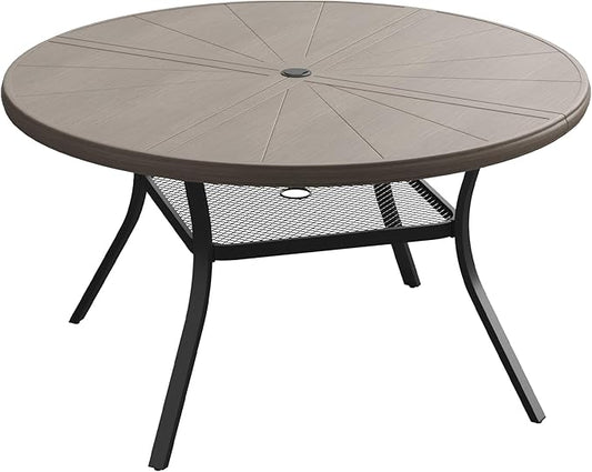 VICLLAX Outdoor Patio Round Dining Table, 47.2"x 47.2" Aluminum Tabletop with Storage Shelf for Deck Lawn Garden Backyard, Antique Grey