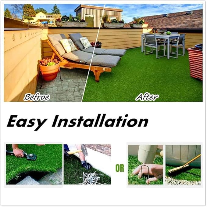 Artificial Grass Turf 14FTx31FT, 1.38" Pile Height Realistic Synthetic Grass, Indoor Outdoor Pet Faux Grass Astro Rug Carpet for Garden Backyard Patio Balcony