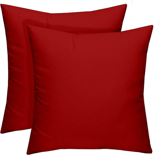 RSH DECOR: Square Throw Pillows Set of 2 | 17” x 17” | All-Weather Spun Fabric | Water and Fade-Resistant | Outdoor Accent Pillows for Patio Furniture | Red
