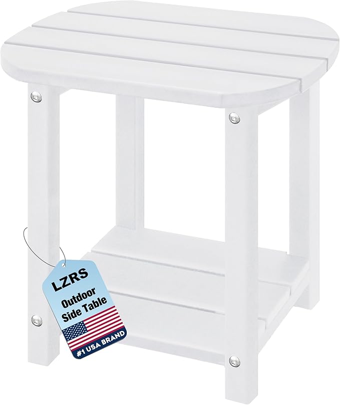 LZRS Outdoor Side Table - 2-Tier Adirondack HDPE Patio End Table for Pool, Porch,Balcony & Backyard,Weather Resistance for Indoor and Outdoor use(White)
