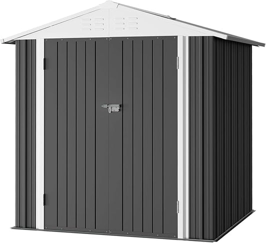 Furniwell Outdoor Storage Shed, Metal Garden Sheds Outdoor Storage House with Single Lockable Door for Backyard Patio Lawn (Gray, 6 x 4 FT)