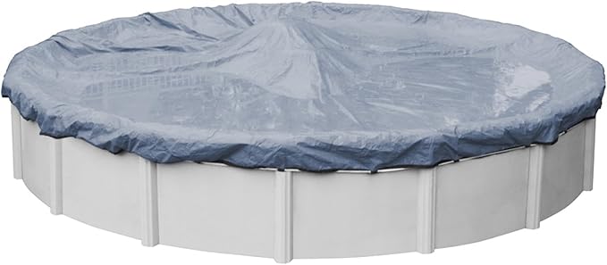 Robelle 33 ft Commercial Blue Winter Pool Cover for Above Ground Pools, 4 ft Overlap (37 ft Cover Size), Solid 12 x 12 Scrim, 3.7 oz/yd2, 18-Year Warranty, Style: 3433-4A